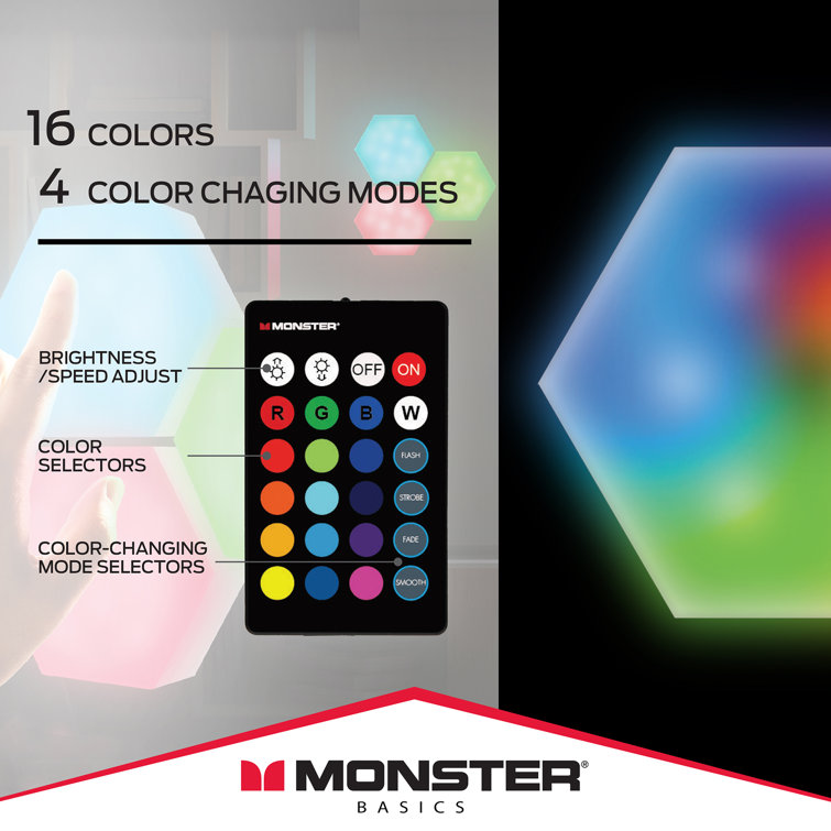 Monster Hexagon Remote Control Multi Color LED Touch Light Wall